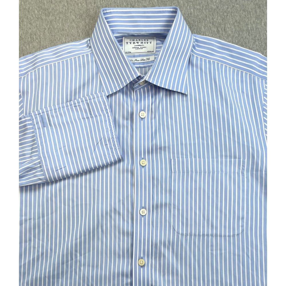 Charles Tyrwhitt Shirt Mens 16.5 - 33 Striped 100% Cotton Button Up French Cuff